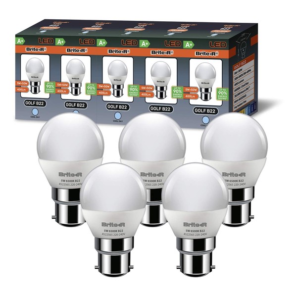 5X B22 BC Golf LED Bulbs 5W Cool White Daylight