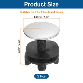 sourcing map 2 Pcs Kitchen Sink Hole Cover, 45mm/1.77" Inch Faucet Hole Cover Stainless Steel/Plastic Tap Hole Plate Stopper for Top Holes Kitchen Bathroom Sink Accessories, Silver/Black