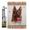 Red German Shepherd Happiness Garden Flag Set with Stand Animals