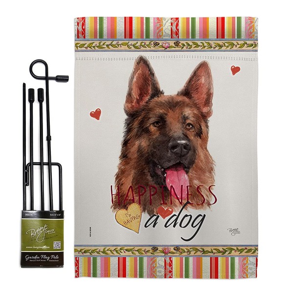 Red German Shepherd Happiness Garden Flag Set with Stand Animals