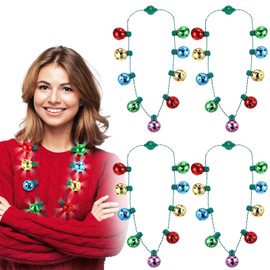 Hiboom 4 Pieces Christmas Light Necklace Disco Bell Necklace Light up Necklaces for Adults Ugly Sweater Holiday Party Supplies Accessories(Simple Style)