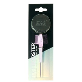 Style Factor EDGE BOOSTER® Edge Brush+Comb Mini with Compact Travel Case (Pink/White) - Boar Bristles, Pintail Comb Dual-Ended Edge Brush for Baby Hair, Parting, and Precision Styling