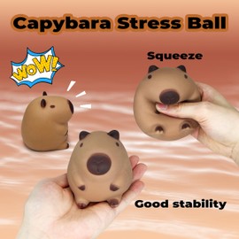 Squishy Capybara Stress Balls Squeeze Toys, Super Fun Animal Stress Relief Ball for Kids and Teens, Dough Ball Sensory Toys, Party Favors, Classroom Prizes | Sitting Capybara Squish Balls Fidget Toys