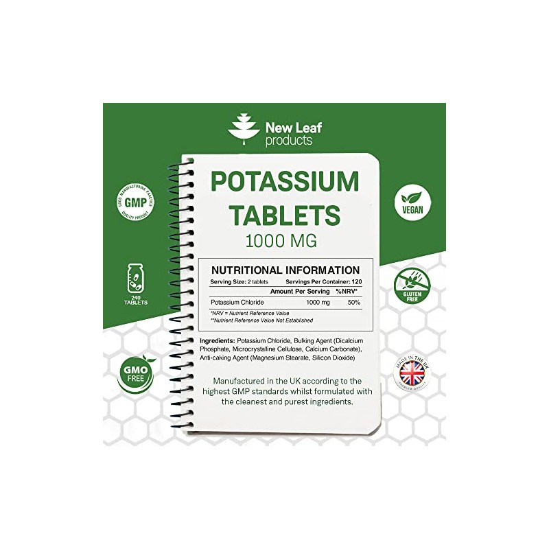Potassium Supplements 1000mg, 240 Vegan Potassium Tablets Mineral Electrolytes Supplement
