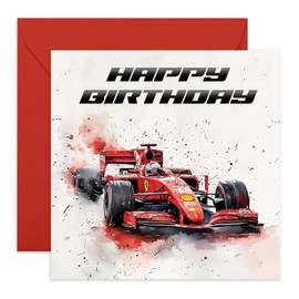 CENTRAL 23 F1 Birthday Card - 'Birthday Red Race Car' - Gifts for Boys, Men, Him, Dad, Brother, Uncle, Nephew, Grandpa, Coworker, Colleague, Cousin, Friend - Fast - Comes with Fun Stickers
