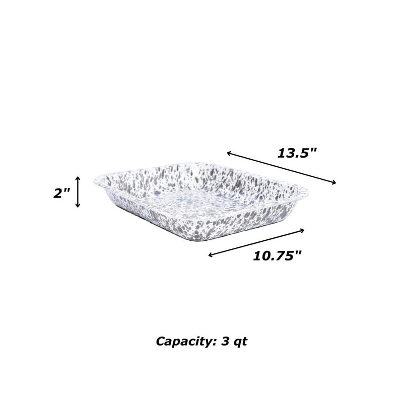 Enamelware Large Open Roaster, 13.5 x 10.75 inches, Black/White Splatter