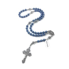 Catholic Blue Hematite Rosary Necklace Unisex With Medal And Cross Is The Ideal Rosary For Men To Pray And Meditate (Blue)