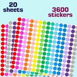 EgretLFsail Colored Dot Stickers, 3600 PCS Round Circle Labels, 1/2 Inch, 15 Colors, for Office and Classroom Organization