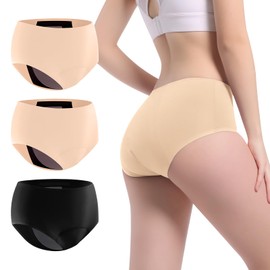 VOXSHE Incontinence Underwear for Women Washable Leak Proof for Women 5oz High Absorbent Womens Incontinence Panties for Bladder Leakage Protective Panties 3pk-XL (Black/Beige/Beige)