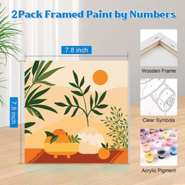 2 Pack Framed Paint by Number for Kids Ages 8-12,Easy Acrylic Boho Paint by Number,DIY Watercolor Paint by Numbers Kits on Canvas,Paint by Number for Adults Beginners for Home Wall Decor (8x8inch)