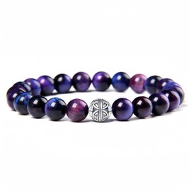 MetJakt Natural 8 mm Gemstones Healing Crystal Bracelet, Stretchy Beads Bangle with 925 Sterling Silver, Double Happiness Pendant, Lapis Lazuli