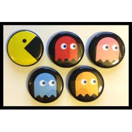 Set of 5 1" Pac Man Button Pinbacks