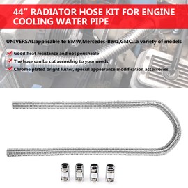 iRKY 44" Flexible Heater Hose Kit Stainless Steel Universal Heater Water Hoses Fits 5/8" 3/4" Necks, Heater Hose*2 (4 Chrome Caps, Silver)