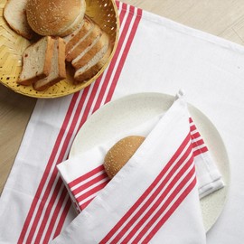 Classic Striped Kitchen Towels – Set of 6, 100% Cotton Dish Towels – Reusable, Absorbent, 18 x 28 inches, Machine Washable Rag Cloths for Home, Cooking & Everyday Kitchen Use (Red, White - Striped)