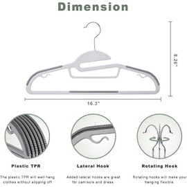 BAGAIL Plastic Hangers 50 Pack with Non-Slip Design,0.2 Inches Thick, 360°Swivel Hook Space Saving Organizer for Bedroom Closet,Shirts,Pants(Grey- S Shaped)