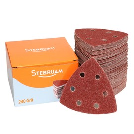 STEBRUAM Delta-Triangle Sanding Sheets,Sanding discs 70 Pieces Detail Sander Pads 6 Holes Triangle Sandpaper 240 Grits Triangle Sanding Pads 93 x 93 x 93 mm Sander Sheets