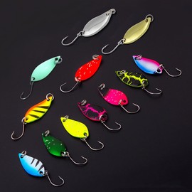 Unique Trout Fishing Spoon Set, Wanfoou 12 Pcs Fishing Lure Kits Spoon Spinners for Mini Spinners Lure with Single Hook Colorful Jig for Bass Crappie Char