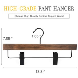 TOPIA HANGER Pants Hangers, Wooden Skirt Hangers with Adjustable Metal Clips, Premium Retro Finish and 360° Swivel Black Hook, Jean Hangers for Closet,10 Pack, CT03A