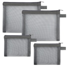 besharppin 4 Pack Mini Cosmetic Bags, Nylon Mesh Makeup Bag with Zipper for Home Office Purse Multipurpose Bag (Grey)