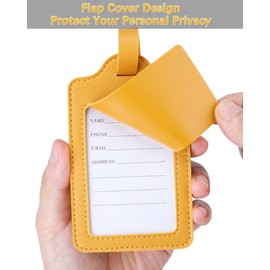 Teskyer 2 Pack Luggage Tags, Luggage Tags for Suitcases, Luggage Labels, Microfiber Leather, Strong, Durable, Noticeable, Travel Tags, Travel Accessories, Yellow