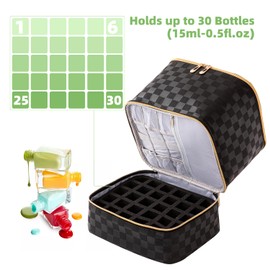 AFUOWER - Bolsa organizadora de esmalte de uñas con asas, capacidad para 30 botellas (15 ml - 0.5 fl.oz), estuche de viaje portátil para juego de manicura (negro a cuadros)