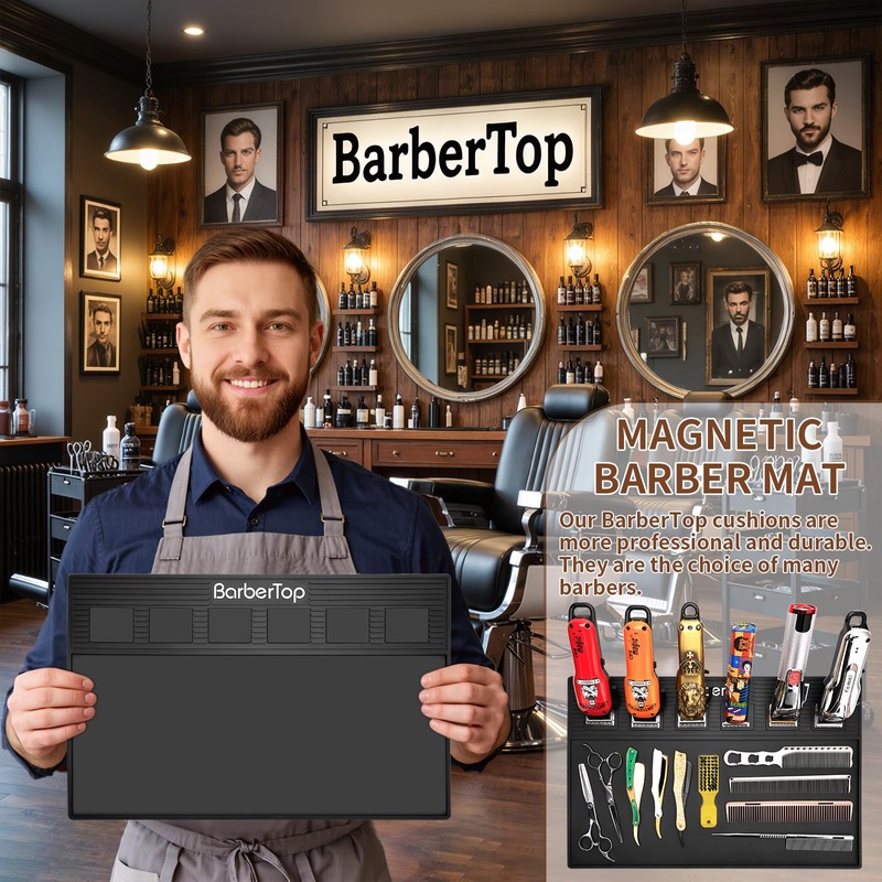 Magnetic Barber Mat with 6 Magnets - 19.3"x12.6" Non-Slip Tool