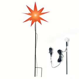 OVILUM Luminous Star 3D with Ground Spike and LED Lighting, Red, Diameter 57 cm, 3D Star with 18 Tips, Weatherproof, Garden Decoration, Living Room, Christmas Decoration, Christmas Star, with Timer