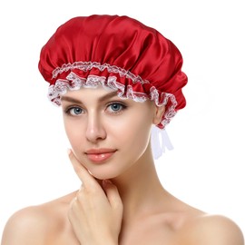 ZLYC Mulberry Silk Sleeping Bonnet for Women Hair Night Sleep Cap with Elastic Band, Floral Pink