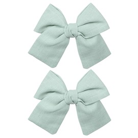4" Light Green Cotton Linen Hair Ribbon Bows Alligator Clips Barrettes Hairpins for Toddler Teen Girl Women Wedding Christmas Easter Spring Dress Decor Accessories Gift