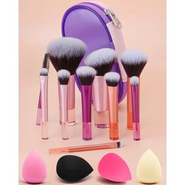 PGRODE Mini juego de brochas de maquillaje de viaje, 14 piezas, kit cosmético portátil de función completa con bolsa de pinceles, cepillo de maquillaj