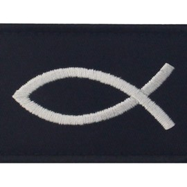 Jesus Fish Ichthys Patch Embroidered Morale Applique Fastener Hook & Loop Emblem - White & Black