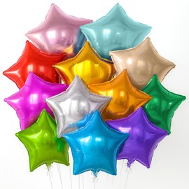 KatchOn, Huge, Multicolor Star Balloons - 18 Inch, Pack of 12 | Large Foil Star Balloons for Birthday Party Decorations | Rainbow Party Balloons, Baby Shower, Kids Party Decorations and Event Backdrop