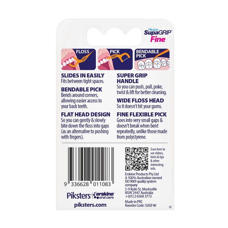 Piksters SupaGRIP Fine Floss Picks (Pack of 40)