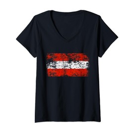 Womens Austria Flag Vintage Austria Holiday Austria Motif V-Neck T-Shirt