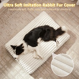 XL Dog Bed, Flat Pet Beds with Removable Washable Cover, Pet Mat Cute Dog Crate Bed Thick Shredded Chopped Crate Foam & Anti Slip Bottom for Indoor, 42"x27"x4" Cream