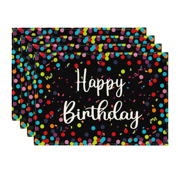 Artoid Mode Black Dots Happy Birthday Place Mats Set of
