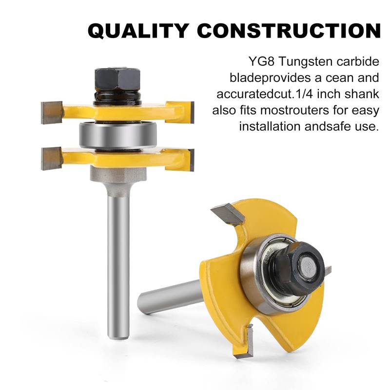 Yueqing Zhongji 2pcs 1/4" Tongue and Groove Router Bit Set,