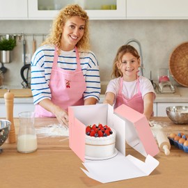 DOYIDE DOYIDE 12Pcs 8x8x8 Inches Cake Boxes, Pink Square Bakery Boxes with Window, Disposable Cake Carrier Container for Pastries, Pie, Cookies, Chocolates, Cupcakes, Birthday Party, Wedding