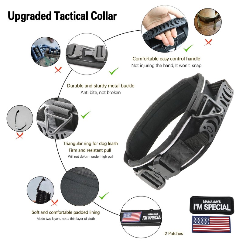 Comfluxe 2.5" Tactical Dog Collar for Medium Dogs, Adjustable Heavy