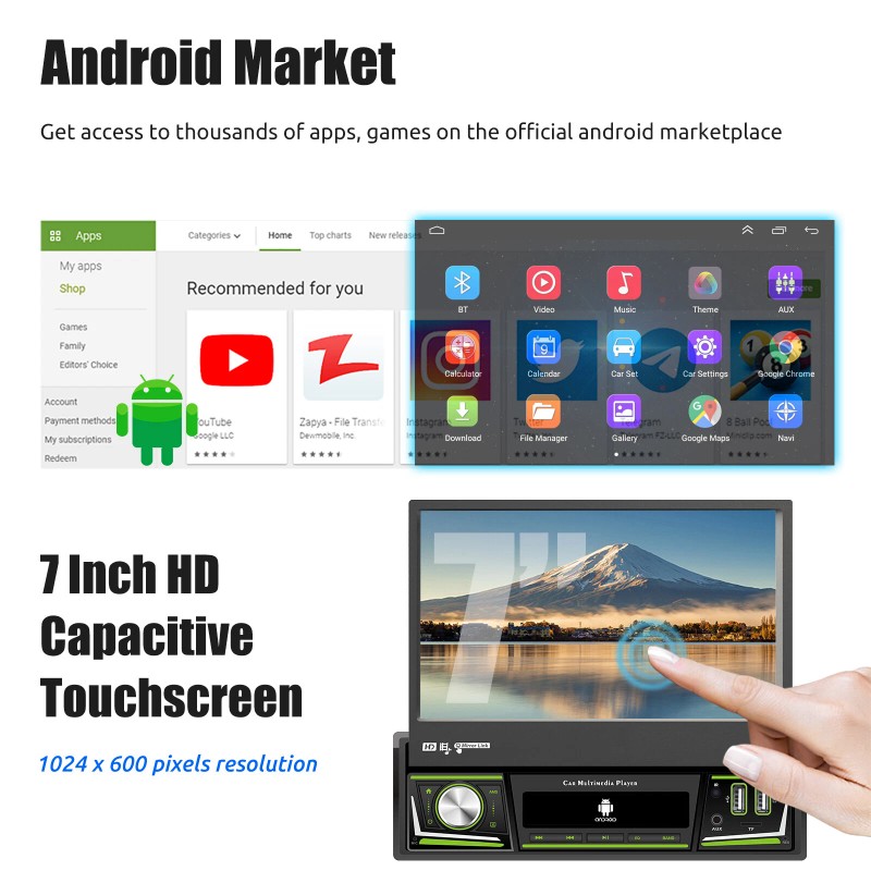 ESSGOO 7'' Single 1 DIN Car Stereo Android 13 Touch