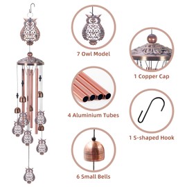 Owl Wind Chimes for Outside, Owl Gifts Wind Chimes for Outdoors/Indoors, Metal WindChimes Decor for Patio Garden Home Yard for Mother's Day Special, Idea, Birthday Surprise