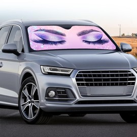 WUYOJUXA Purple Eyelash Front Sun Shade Windshield for Car Cute Windshield Sunshade Foldable UV Ray Reflector Front Window Sun Shade Visor Shield Cover,Keeps Your Vehicle Cool Sun Visor