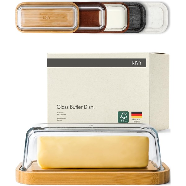 KIVY Glass butter dish with lid for countertop and refrigerator