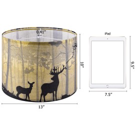 GOSO Animal Pattern Lamp Shades Set of 2 Mediun Drum-Natural Linen Print Sika Deer Lamp Shade for Table Lamps-13" Top x13" Bottom x10" High(Spider) DIY Shade Rustic Handcraft- Easy Assembly