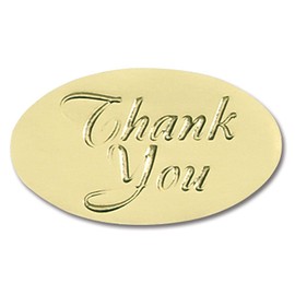 PaperDirect Embossed Oval Thank You Gold Foil Certificate Seals, 2 Inches, 30 Count