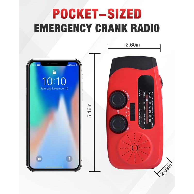 Emgykit 086S Hand Crank Emergency Radio - 2000mAh/7400mWh AM/FM/NOAA Solar