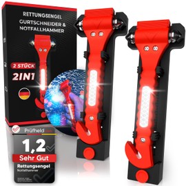RETTUNGSENGEL 2-in-1 Emergency Hammer with Seat Belt Cutter for Car [Set of 2] | Hardened Tips, Test Winner, Includes Reflector | Emergency Hammer Belt Knife as a Rescue Tool in Emergency for Window