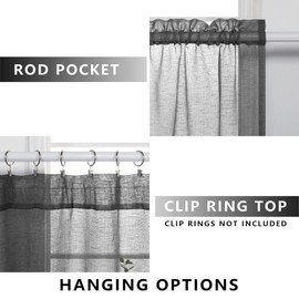 Charcoal Gray Short Sheer Curtains 36 Inch Length for Kitchen 2 Panels Rod Pocket Linen Look Textured Cafe Curtain Semi Sheer Tier Curtains for Small Window Bathroom 30x36 Inches Long Dark Grey