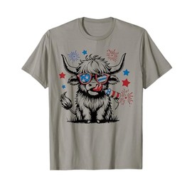 4th Of July Highland Cow Kids Cute American Farm Boys Girls T-Shirt