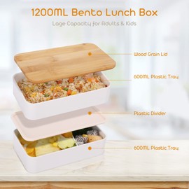DEATPOYE Bento Lunchbox Erwachsene, 1200ml Japanische Bento Box, 2-Stufige Brotdose Lunch Box mit Besteck und Tasche, Lunchbox für Erwachsene und Kinder zur Arbeit und Schule (Weiß)